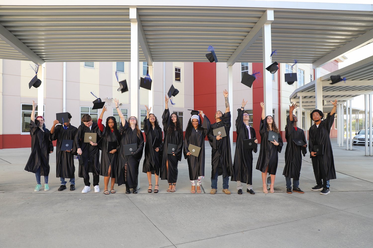 Graduate hat toss