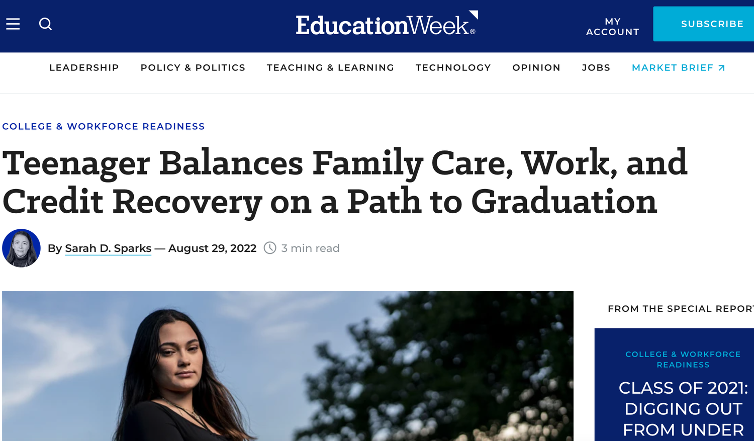 Teenager Balances Family Care, Work, and Credit Recovery on a Path to Graduation headline screenshot.